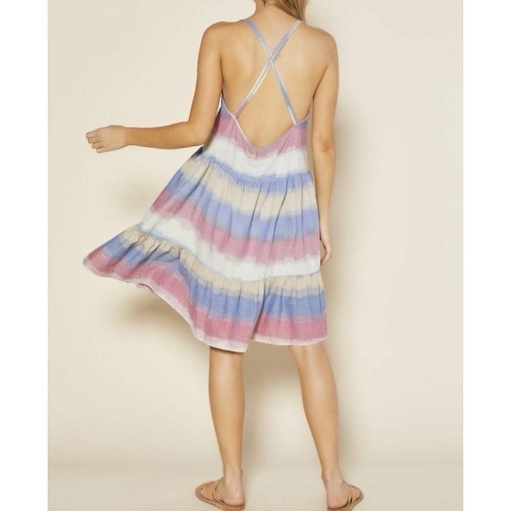 Outerknown Cielo Babydoll Dress Organic Adriatic Striped Tie‎ Dye Tiered NWT L